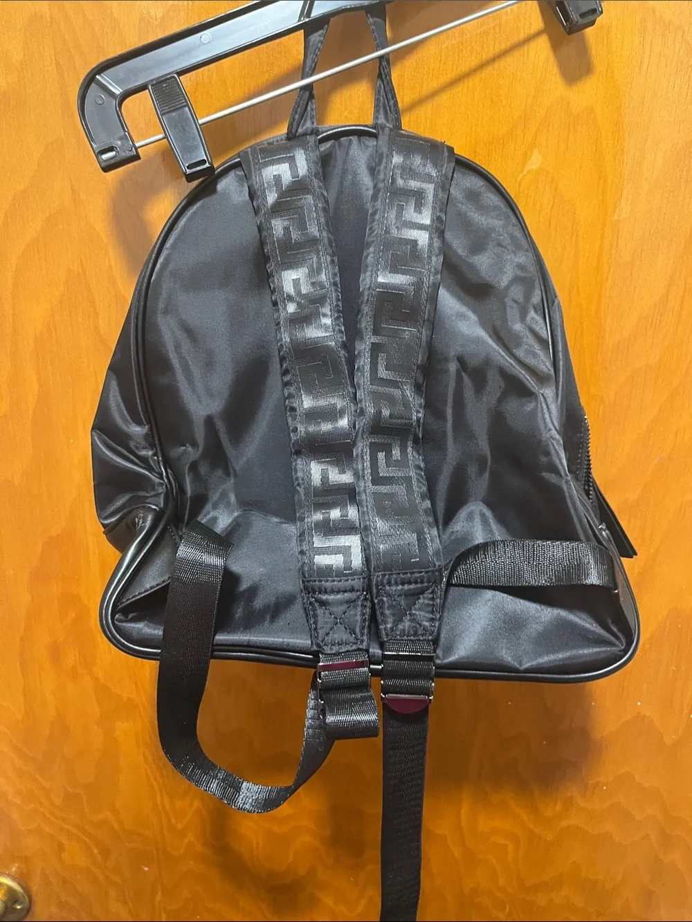 Versace Parfumes Black Patent Front Nylon Backpack
